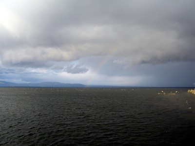 Rainbow over the big lake... and then the rain came!