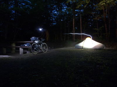 Bike, Tent, Lights, Night